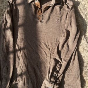 Ralph Lauren Brown Houndstooth Long Sleeve Polo